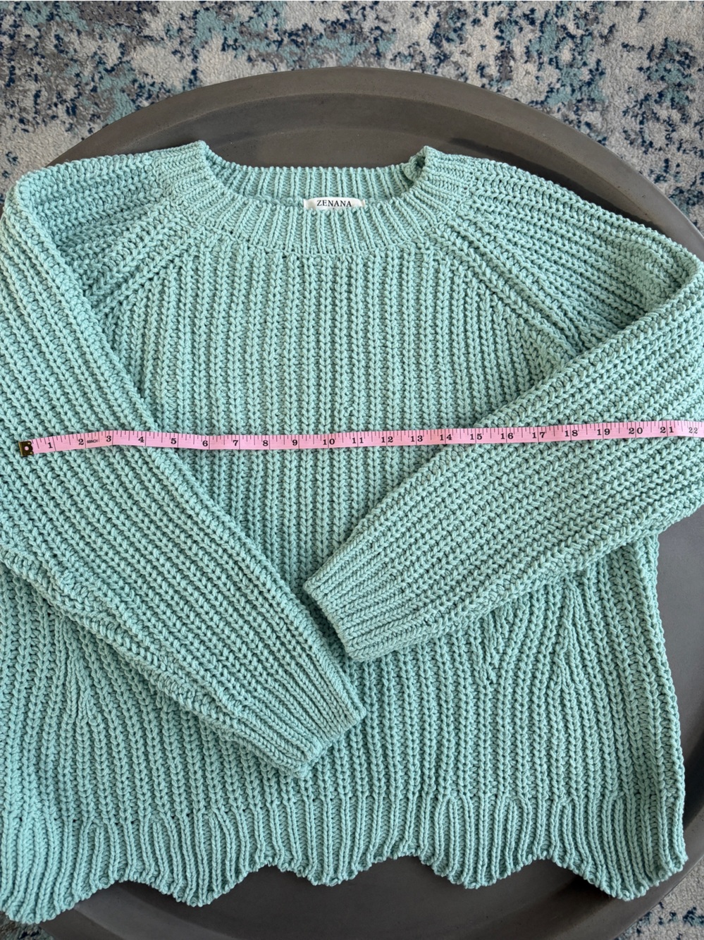 Zenana Mint Green Chunky Knit Scallop Hem Sweater – Size Large - Picture 4 of 6